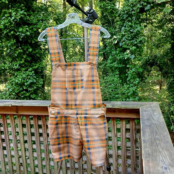 Italian Denim Autumn Colors Tartan Plaid Shortalls New. Very Cute! Sz 34/US - Picture 11 of 11